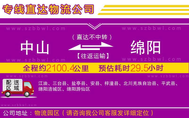 中山到綿陽物流公司