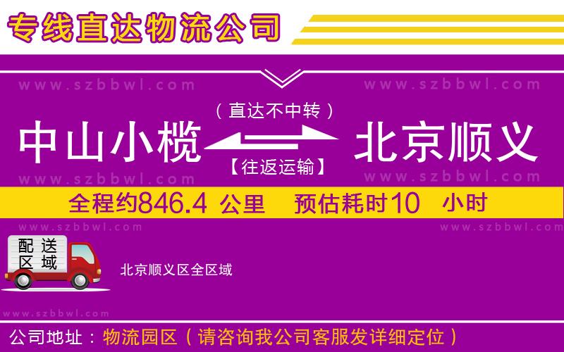 中山小欖到北京順義區(qū)物流專線